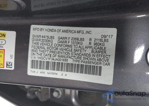 2018 Honda Accord Sport z USA, uszkodzony, nr VIN 1HGCV1F34JA001655